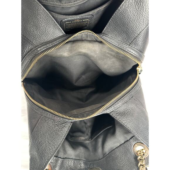 COACH Original Pebbled Turnlock Chain 3 Compartment Tote Shoulder Bag Black/Gld - Picture 14 of 16